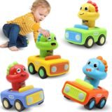Pbooo Press and Go Dinosaur Car Toys Set for Toddlers