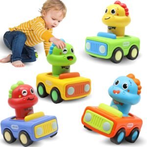 Pbooo Press and Go Dinosaur Car Toys Set for Toddlers