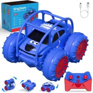 zingzoom blue amphibious remote control stunt car with remote and packaging