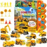 iGRATENS construction toy set with 10-button sound book and 20 alloy trucks and accessories