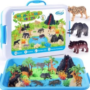 Billeeit animal sensory bin with zoo map colorful sand and animal figures