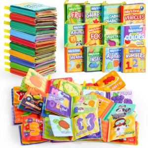JOYIN 12 Pieces soft baby cloth books set with multiple educational themes