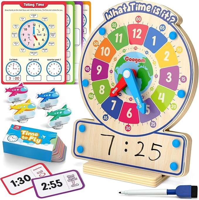 Coogam Wooden Teaching Clock set with analog clock and learning flashcards Coogam Wooden Teaching Clock set with analog clock and learning flashcards