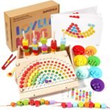 INIFEIDALA Montessori toy set with wooden beads colored balls and sorting tools