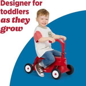 Toddler enjoying the Radio Flyer Scoot 2 Scooter in ride-on mode