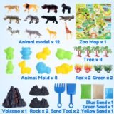 35 piece zoo sand kit components including animal molds trees and volcano
