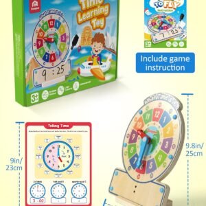 Fly-telling time board game with wooden clock for interactive learning