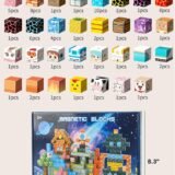 Contents of 117-Piece Magnetic Block Set with Idea Booklet and Box Dimensions