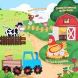 Interactive farm scenes showing cows, sheep, and hens in the busy book