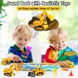 Two toddlers playing with iGRATENS sound book and push and go alloy trucks