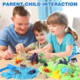 Father and children playing together with Billeeit animal sensory sand bin