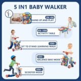 Baby walker modes showing activity table balance bike and scooter transformation