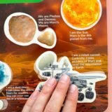 Close up of velcro learning elements and colorful space illustrations