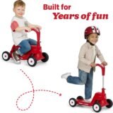 Young child building balance on the 4-wheel stand-up scooter mode