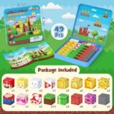 Package contents of the 49-piece mini magnetic block set including characters