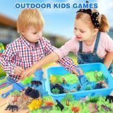 Kids playing with zoo sand kit outdoors using shovels and molds