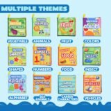 Overview of 12 themes including alphabet numbers and animals cloth books