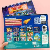 Educational busy book pages showing moon phases and space exploration themes