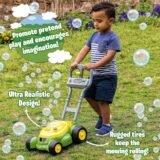 Durable wheels and mechanical bubble engine of the John Deere push toy