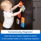 Modular Busy Board Tiles Sticking to a Magnetic Surface for On-the-Go Fun