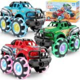 JOYIN 3 pack GlowRover light up monster truck toys in blue green and red