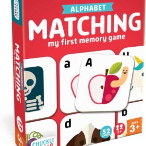 Chuckle & Roar Alphabet Matching Game box for kids ages 3 and up, featuring my first memory game with 52 cards to learn uppercase and lowercase letters.