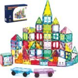 Ryoichi 138 pieces magnetic building tiles set with two cars and storage bag