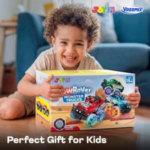 Friction powered monster truck with flashing LED wheels showing auto dimming feature