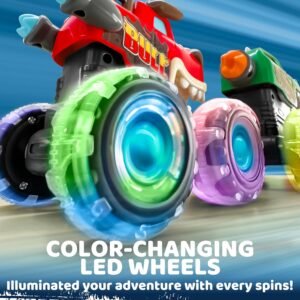 Glow rover monster truck with bright color changing LED wheels in the dark