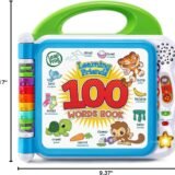 Dimensions of the LeapFrog Learning Friends 100 Words Book, showing height of 9.17 inches and width of 9.37 inches for the bilingual electronic learning toy.