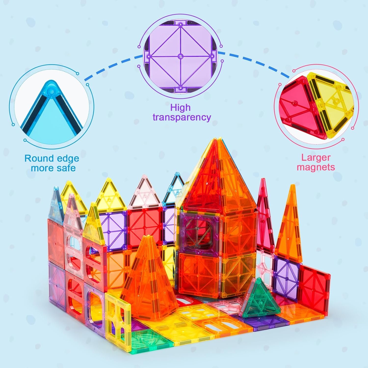 Close up of strong magnets and rounded edges on Ryoichi magnetic tiles