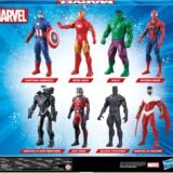 Back of Marvel Ultimate Protectors Pack packaging showing individual action figures with names and Hasbro branding details for collectors.